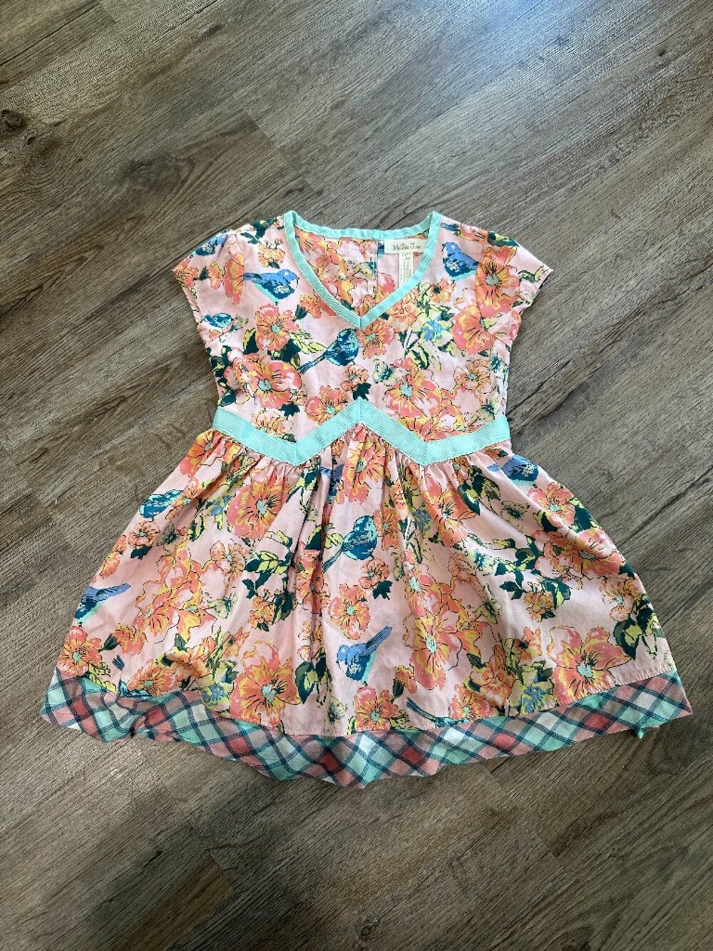 Matilda Jane Friends Forever Sienna Dress Size 2 Pink Floral Birds Short Sleeve